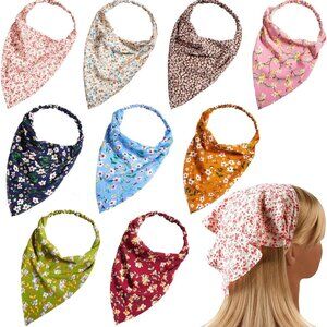 9Pcs Floral Chiffon Headbands Triangle Hair Scarves Clips for Women Girls